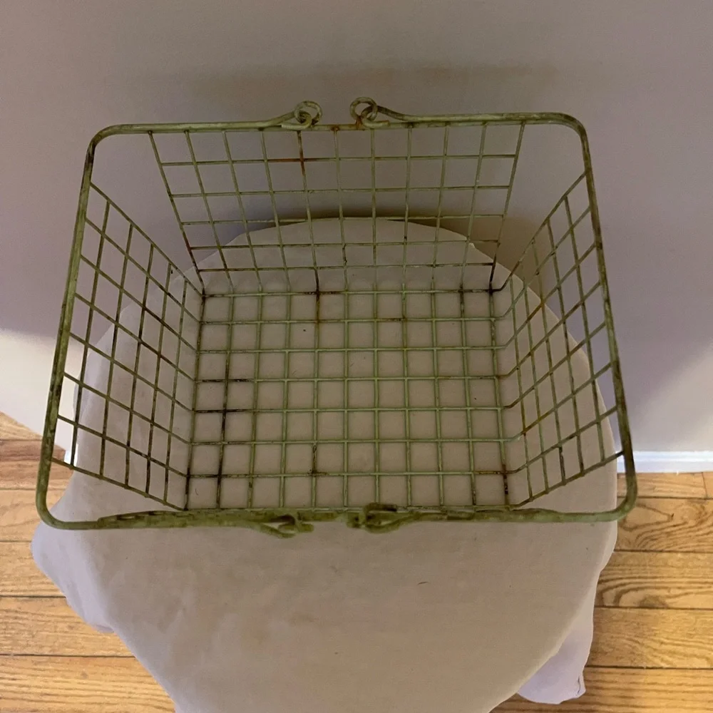 Wire Farm Egg Basket Vintage Storage Handles Rare Old Shopping Metal Oyster - Picture 4 of 7